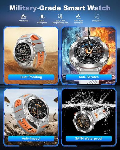 GPS Military Smart Watch for Men with Bluetooth Call, 1.43" AMOLED Waterproof Fitness Tracker with Heart Rate/Sleep Monitor/Flashlight, 170+ Sports Modes, 730mAh Battery for Android/iOS in Kuwait