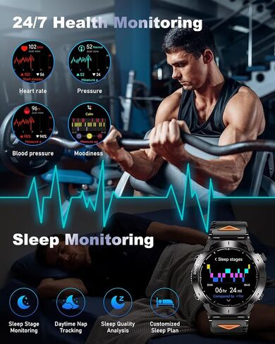 GPS Military Smart Watch for Men with Bluetooth Call, 1.43" AMOLED Waterproof Fitness Tracker with Heart Rate/Sleep Monitor/Flashlight, 170+ Sports Modes, 730mAh Battery for Android/iOS in Kuwait