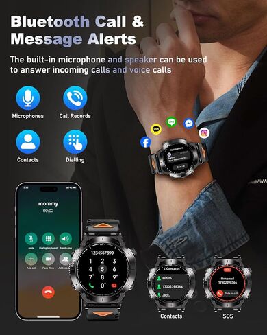 GPS Military Smart Watch for Men with Bluetooth Call, 1.43" AMOLED Waterproof Fitness Tracker with Heart Rate/Sleep Monitor/Flashlight, 170+ Sports Modes, 730mAh Battery for Android/iOS in Kuwait