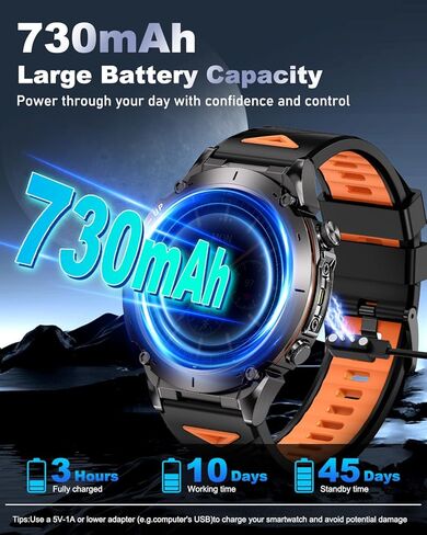 GPS Military Smart Watch for Men with Bluetooth Call, 1.43" AMOLED Waterproof Fitness Tracker with Heart Rate/Sleep Monitor/Flashlight, 170+ Sports Modes, 730mAh Battery for Android/iOS in Kuwait