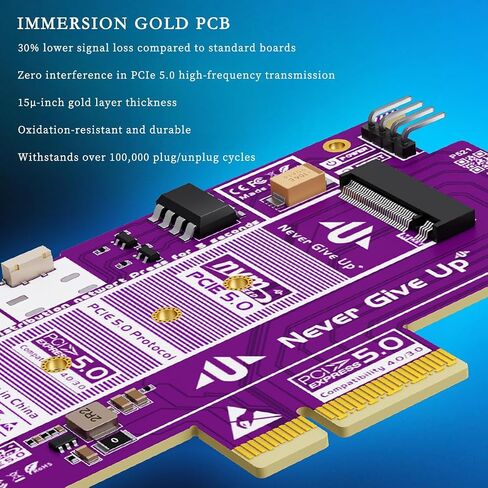 P560RPO PCIE 5.0 x16 to M.2 NVME SSD CARD-128GBPS لوحة تمدد كاملة السرعة مع ترميز سبائك الألومنيوم ، نقل 10000 ميجابايت/ثانية ، إشارة مستقرة ، توافق واسع in Saudi Arabia
