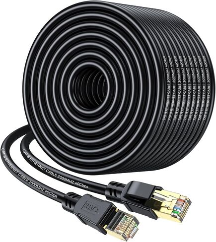 Cat 8 Ethernet Cable 100FT, High Speed Heavy Duty Network LAN Patch Cord 40Gbps 2000Mhz with Gold Plated RJ45 Connector, Outdoor&Indoor Internet Cable Compatible for Router Gaming Modem Xbox in Saudi Arabia