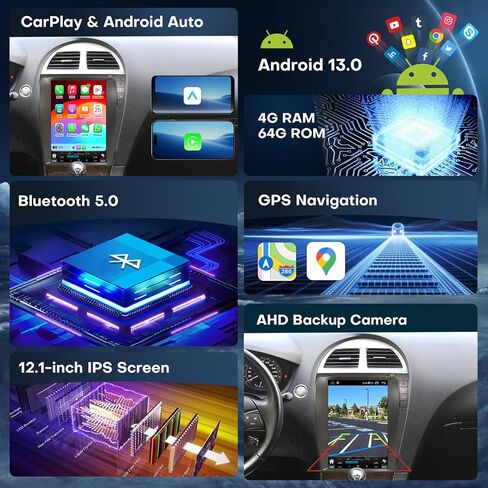 Radio for Lexus ES350 2006-2012 Radio Upgrade 8Core 4+64G Wireless Carplay Android Auto 12.1 Inch Touch Screen AHD Backup Camera WiFi SWC DSP FM/AM in Saudi Arabia