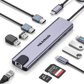 USB C Laptop Docking Station, Mkighub 11 in 1 Type C Hub Multiport Adapter Dongle w/2 HDMI 4K, 100W PD, Gigabit Ethernet, SD/TF, 2 USB3.0, 2 USB2.0, USB C 3.0 Data, for Dell/Surface/HP/Lenovo Laptops in Saudi Arabia