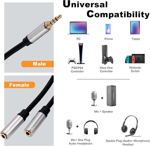 Headphone Splitter 2-Pack, 3.5mm Headphone Mic Splitter for Headset with Separate Audio Microphone Jacks, Compatible for Xbox, PS4, Phone, Laptop, PC (Not for 2 Headphones) in Saudi Arabia