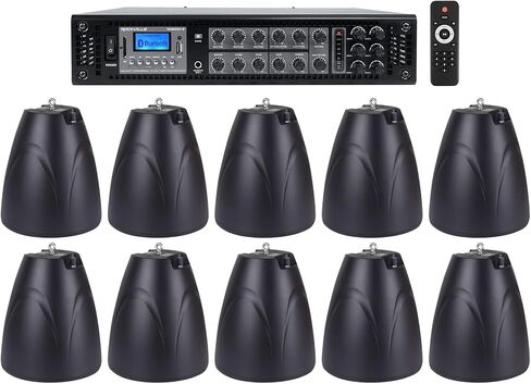 Rockville Bundle RCS350-6 350 واط 6 منطقة 70 فولت التجارية/AMP/Bluetooth Bundle مع (10) Pen-65t أسود 6.5 "70 فولت سماعات قلادة معلقة (11 عنصر) in Saudi Arabia