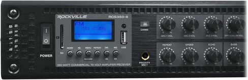 Rockville Bundle RCS350-6 350 واط 6 منطقة 70 فولت التجارية/AMP/Bluetooth Bundle مع (10) Pen-65t أسود 6.5 "70 فولت سماعات قلادة معلقة (11 عنصر) in Saudi Arabia
