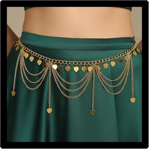 ELABEST Metal Waist Chain Gold Tassel Layered Chain Belt Waist Jewelry Accessories for Women Girls in Saudi Arabia