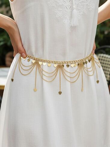 ELABEST Metal Waist Chain Gold Tassel Layered Chain Belt Waist Jewelry Accessories for Women Girls in Saudi Arabia