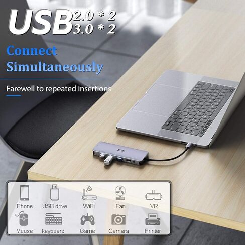 ICZI USB C Hub, 11 in 1 Docking Station Multiport Adapter with 1*HDMI/VGA/Ethernet, SD/TF Card Reader, 4*USB Port, 100W PD and 3.5mm Audio Jack Compatible with MacBook, Dell/HP/Lenovo Laptop, Surface in Kuwait
