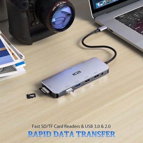 ICZI USB C Hub, 11 in 1 Docking Station Multiport Adapter with 1*HDMI/VGA/Ethernet, SD/TF Card Reader, 4*USB Port, 100W PD and 3.5mm Audio Jack Compatible with MacBook, Dell/HP/Lenovo Laptop, Surface in Kuwait