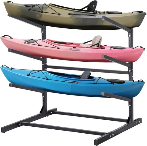 رف تخزين كاياك قائم بذاته من أوكسفانور 3 مستويات، حامل قوارب الكاياك وSUP قابل للتعديل، مقاوم للطقس وشديد التحمل، رف حامل لوح ركوب الأمواج، يحمل قوارب الكاياك، SUPs، ألواح التجديف، الزوارق in Kuwait