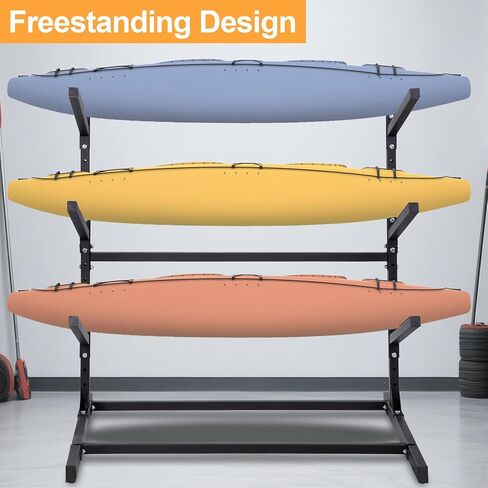 رف تخزين كاياك قائم بذاته من أوكسفانور 3 مستويات، حامل قوارب الكاياك وSUP قابل للتعديل، مقاوم للطقس وشديد التحمل، رف حامل لوح ركوب الأمواج، يحمل قوارب الكاياك، SUPs، ألواح التجديف، الزوارق in Kuwait