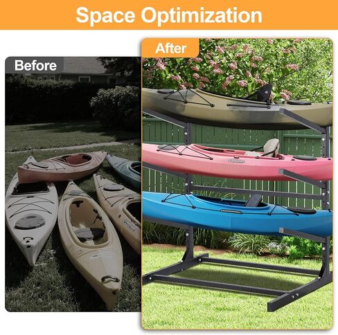 رف تخزين كاياك قائم بذاته من أوكسفانور 3 مستويات، حامل قوارب الكاياك وSUP قابل للتعديل، مقاوم للطقس وشديد التحمل، رف حامل لوح ركوب الأمواج، يحمل قوارب الكاياك، SUPs، ألواح التجديف، الزوارق in Kuwait