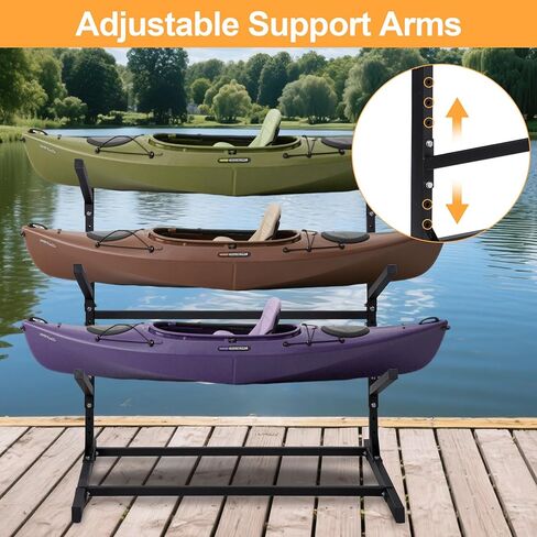 رف تخزين كاياك قائم بذاته من أوكسفانور 3 مستويات، حامل قوارب الكاياك وSUP قابل للتعديل، مقاوم للطقس وشديد التحمل، رف حامل لوح ركوب الأمواج، يحمل قوارب الكاياك، SUPs، ألواح التجديف، الزوارق in Kuwait