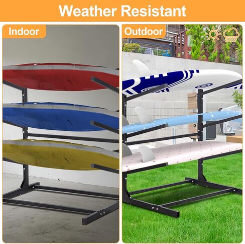 رف تخزين كاياك قائم بذاته من أوكسفانور 3 مستويات، حامل قوارب الكاياك وSUP قابل للتعديل، مقاوم للطقس وشديد التحمل، رف حامل لوح ركوب الأمواج، يحمل قوارب الكاياك، SUPs، ألواح التجديف، الزوارق in Kuwait