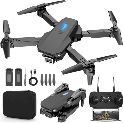 E88 Drone w/HD Dual Camera for Beginners Simple Foldable RC Quadcopter With Real-Time Video and Rechargable Battery in Saudi Arabia