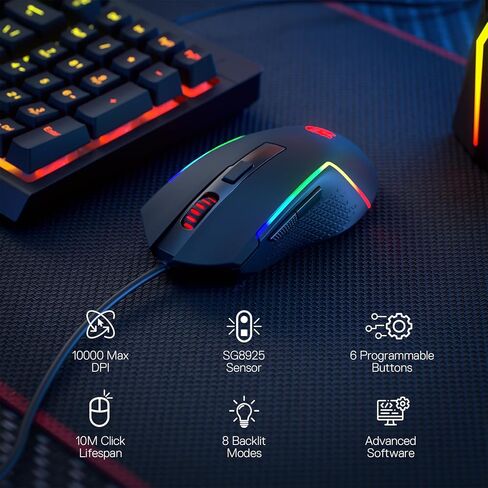 Redragon K580 Vata RGB LED لوحة مفاتيح ألعاب ميكانيكية وإضاءة M616 حزمة الماوس للألعاب M616 in Kuwait