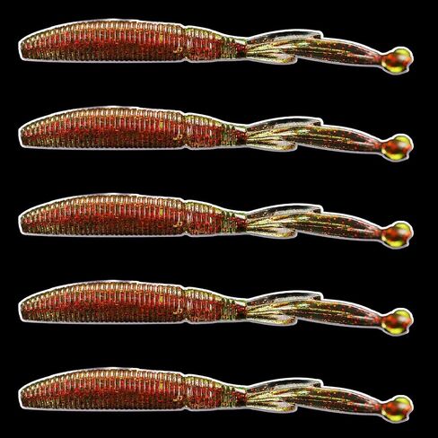 Southern Salt Hoodwink 4.75" Soft Plastic Fluke Lure – Weedless Design with Weighted Tail Ball – 5-Pack for Redfish, Trout, Flounder & Bass – Jig Head Ready in Saudi Arabia