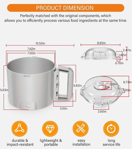 112204S Cutter Bowl & 106458S Cutter Bowl Lid Compatible with Robot Coupe R2, R2B, R2N, R2 Dice Food Processor, 3 Quart Bowl, Gray in Saudi Arabia