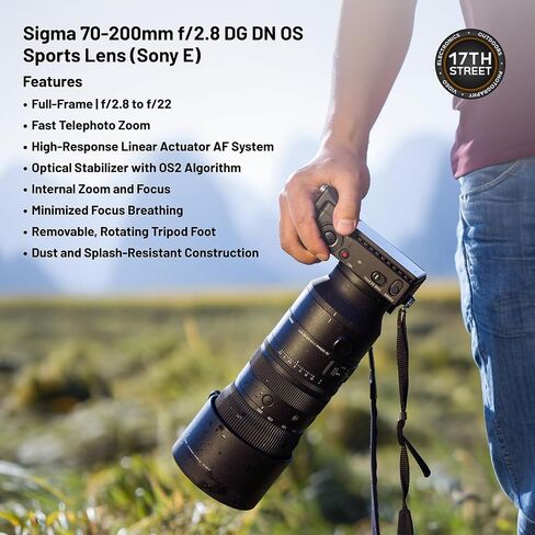 Sigma 70-200mm f/2.8 DG DN OS Sports Lens for Sony E | عدسة كاميرا تكبير Dyanmic مع مرشح UV Tiffen 77 مم ، وبطاقة 128 جيجا بايت Pro SD وحقيبة ظهر الكاميرا مع تخزين متعدد الاستخدامات (مجموعة الحزمة) in Saudi Arabia
