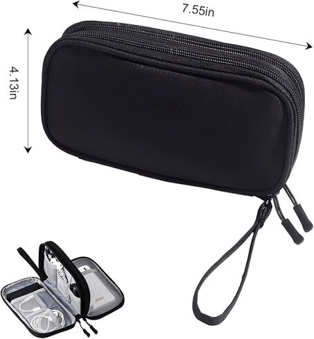 Double Layer Electronic Accessories Organizer Tech Storage Case for Cables Gadgets - Portable Pouch for Travel and Daily Use (Black) in Saudi Arabia