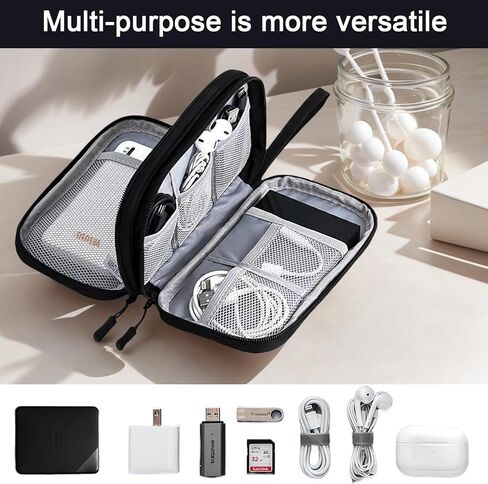 Double Layer Electronic Accessories Organizer Tech Storage Case for Cables Gadgets - Portable Pouch for Travel and Daily Use (Black) in Saudi Arabia