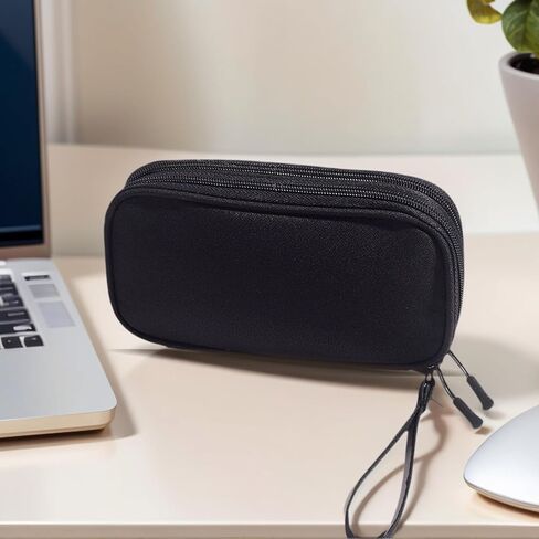 Double Layer Electronic Accessories Organizer Tech Storage Case for Cables Gadgets - Portable Pouch for Travel and Daily Use (Black) in Saudi Arabia