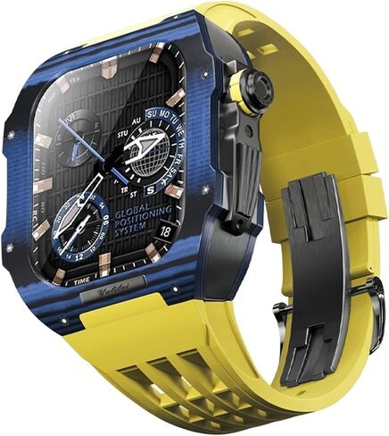 Fluororubber Watch Band و Carbon Fiber Case Kit ， لـ Apple Watch 8/7/6/5/4 ترقية سلسلة الاستبدال الفاخرة الحافة ， علبة ألياف الكربون بالكامل لـ IWatch 45/44mm in Kuwait
