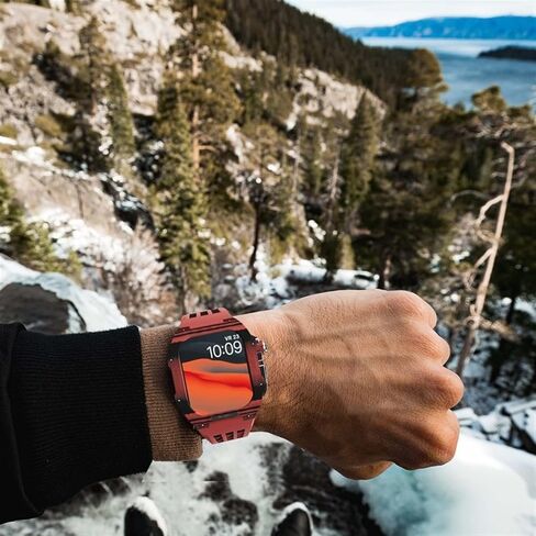 Fluororubber Watch Band و Carbon Fiber Case Kit ， لـ Apple Watch 8/7/6/5/4 ترقية سلسلة الاستبدال الفاخرة الحافة ， علبة ألياف الكربون بالكامل لـ IWatch 45/44mm in Kuwait
