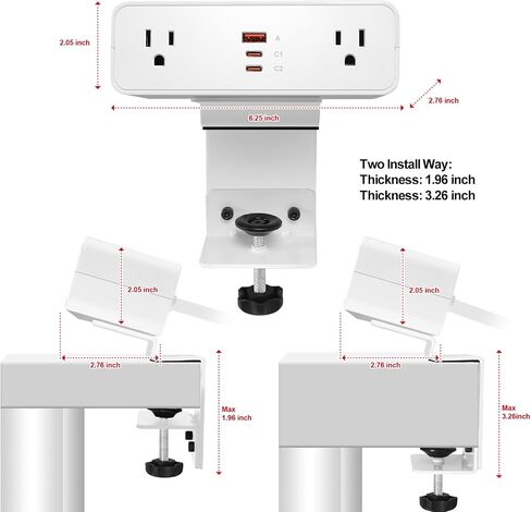 شريط الطاقة المكتبي شريط USB C 65W ، حافة سطح المكتب Mount Station 3 PD PROTT 2 OTLETS 6FT تمديد ملحق سلك المسطح Flat Plug Fit Max 3.26 '' Tabletop Edge لجدول Office للألعاب. in Kuwait
