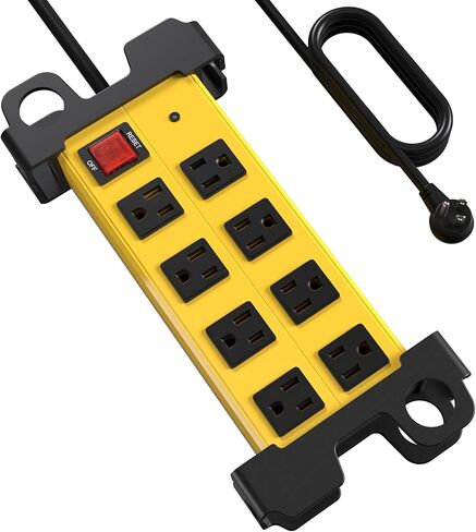 Heavy Duty Power Strip 8 Outlets - Surge Protector 2700J with 6FT Long Extension Cord, Industrial Metal Powerstrip 15Amp, Wall Mount Plug for Garage Workshop Outdoor Home Office, Wide Spaced (6ft) in Saudi Arabia
