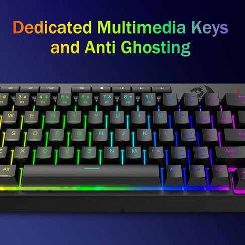 Redragon K519 RGB Gaming Keyboard Wired ، مفاتيح ماكرو إضافية على متن الطائرة ، مفاتيح الوسائط المتعددة المخصصة ، مضادة للضواحي ، RGB الخلفية ، دعم البرمجيات ، 60 ٪ مفاتيح غشاء هادئ محمول ، أسود in Kuwait