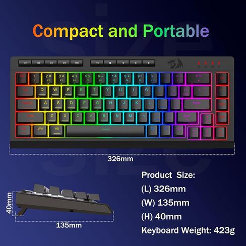 Redragon K519 RGB Gaming Keyboard Wired ، مفاتيح ماكرو إضافية على متن الطائرة ، مفاتيح الوسائط المتعددة المخصصة ، مضادة للضواحي ، RGB الخلفية ، دعم البرمجيات ، 60 ٪ مفاتيح غشاء هادئ محمول ، أسود in Kuwait