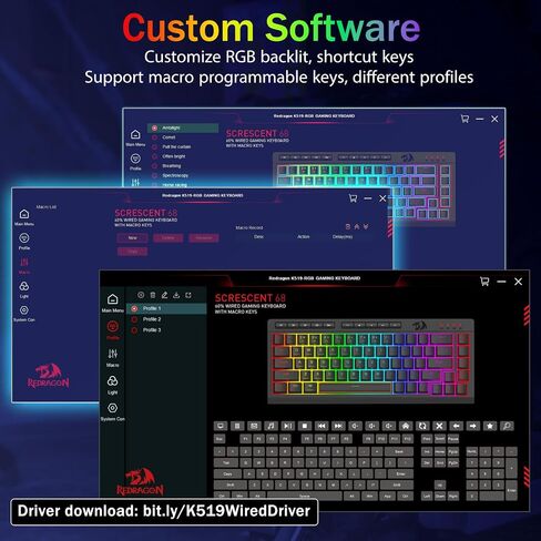 Redragon K519 RGB Gaming Keyboard Wired ، مفاتيح ماكرو إضافية على متن الطائرة ، مفاتيح الوسائط المتعددة المخصصة ، مضادة للضواحي ، RGB الخلفية ، دعم البرمجيات ، 60 ٪ مفاتيح غشاء هادئ محمول ، أسود in Kuwait