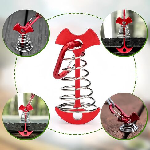 1PC ​​Spring-Loaded Fishbone Tent Peg - Heavy Duty Anchor Nails for Outdoor Tents; Wooden Planks, Windproof Metal Stake with Rope Tensioner, Red in Saudi Arabia