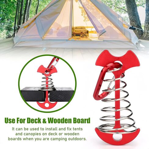 1PC ​​Spring-Loaded Fishbone Tent Peg - Heavy Duty Anchor Nails for Outdoor Tents; Wooden Planks, Windproof Metal Stake with Rope Tensioner, Red in Saudi Arabia