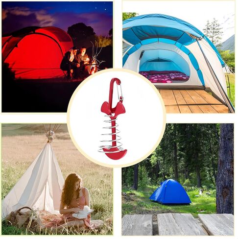 1PC ​​Spring-Loaded Fishbone Tent Peg - Heavy Duty Anchor Nails for Outdoor Tents; Wooden Planks, Windproof Metal Stake with Rope Tensioner, Red in Saudi Arabia