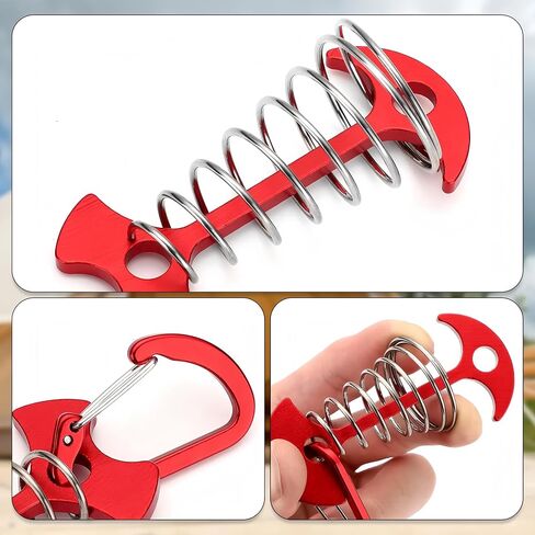 1PC ​​Spring-Loaded Fishbone Tent Peg - Heavy Duty Anchor Nails for Outdoor Tents; Wooden Planks, Windproof Metal Stake with Rope Tensioner, Red in Saudi Arabia