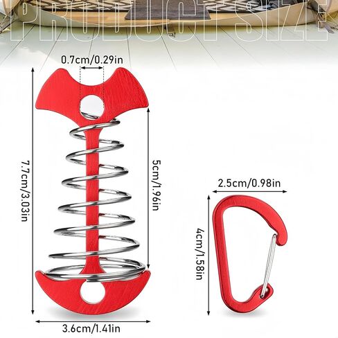 1PC ​​Spring-Loaded Fishbone Tent Peg - Heavy Duty Anchor Nails for Outdoor Tents; Wooden Planks, Windproof Metal Stake with Rope Tensioner, Red in Saudi Arabia
