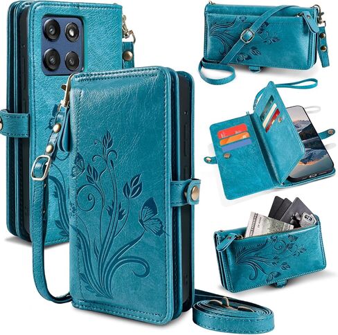Lacass for Motorola Moto G stylus 2025 Case Wallet ، [Cards Scan Scan Protection] Card Zipper Leather Flip Cover Cover Crossbody with with Stand (Floral Dark Purple) in Saudi Arabia