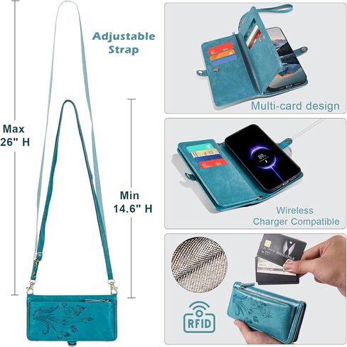 Lacass for Motorola Moto G stylus 2025 Case Wallet ، [Cards Scan Scan Protection] Card Zipper Leather Flip Cover Cover Crossbody with with Stand (Floral Dark Purple) in Saudi Arabia