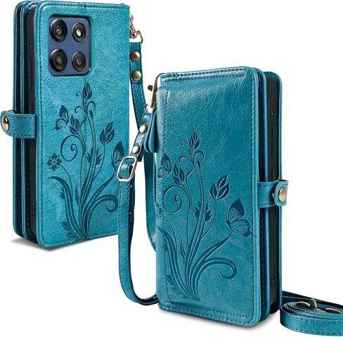 Lacass for Motorola Moto G stylus 2025 Case Wallet ، [Cards Scan Scan Protection] Card Zipper Leather Flip Cover Cover Crossbody with with Stand (Floral Dark Purple) in Saudi Arabia