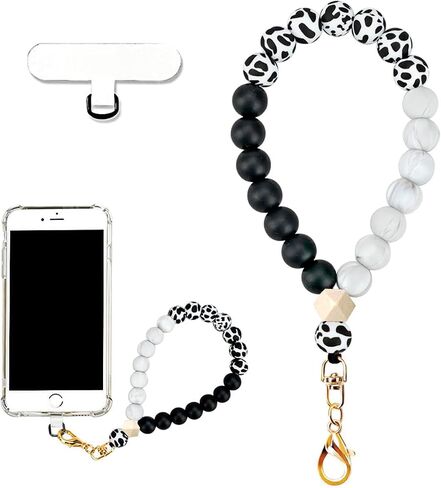 Cell Phone Lanyard Silicone Beaded Phone Wrist Strap Cute Elastic Cell Phone Wristlet Chain Bracelet with Most Smartphones Europe Vacation Essentials(Black) in Saudi Arabia