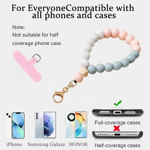 Cell Phone Lanyard Silicone Beaded Phone Wrist Strap Cute Elastic Cell Phone Wristlet Chain Bracelet with Most Smartphones Europe Vacation Essentials(Black) in Saudi Arabia