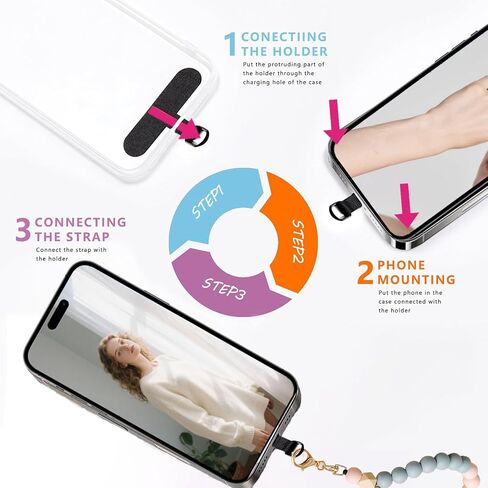 Cell Phone Lanyard Silicone Beaded Phone Wrist Strap Cute Elastic Cell Phone Wristlet Chain Bracelet with Most Smartphones Europe Vacation Essentials(Black) in Saudi Arabia