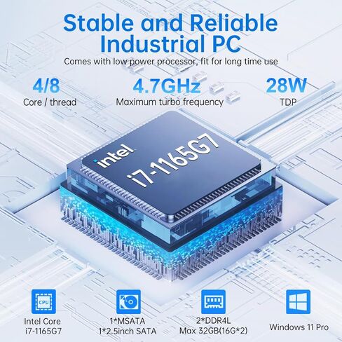 MSECORE Industrial PC ، كمبيوتر صغير بدون مروحة مع CORE I7-1165G7 ، 32G RAM 1T SSD ، DUAL NIC 2.5G LAN ، 6*COM RS232 ، ودعم Wake on LAN/AUTO ON ، WI-FI 6 ، 1*HDMI 1*VGA ، Windows 11 Pro in Kuwait