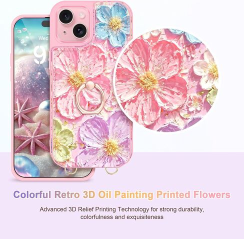 Crossbody Wallet Case for iPhone 16 with Card Holder, Cute 3D Oil Painting Floral Butterfly Pattern Crossbody Case with [Screen Protector+Camera Lens Protector] Ring Stand&Lanyard Cover,White in Saudi Arabia