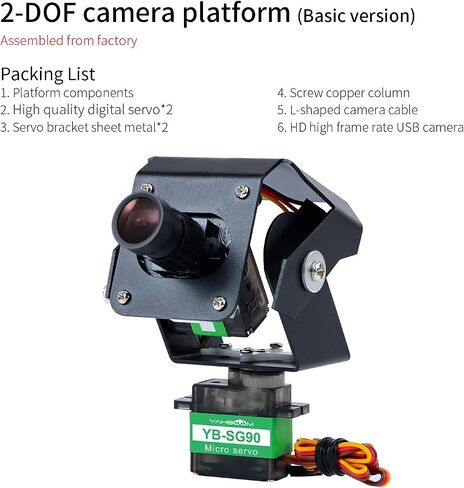 Yahboom Digital Servo 2DOF متعدد الزوايا التوجيه Gimbal كهربائي درجتين من الحرية كاميرا PTZ مع ضوء LED لسيارة روبوت DIY (2DOF Basic Ver) in Kuwait