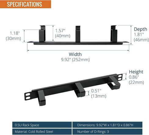 Tecmojo 2 Pack 0.5U مدير الكابلات الأفقي مع 3 حلقات D ، منظم كبلات Rackmount المعدني لربح الخادم ووزارة الخادم ، الأسود in Saudi Arabia